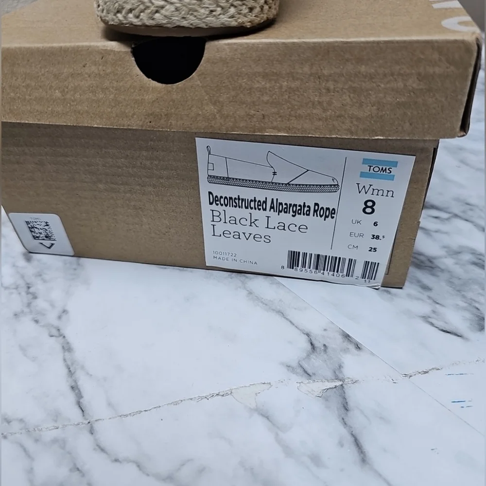 Toms  Black Shoes Lace Fabric Espadrilles Flats slip ons 398 Womens US size 8 - Picture 4 of 5